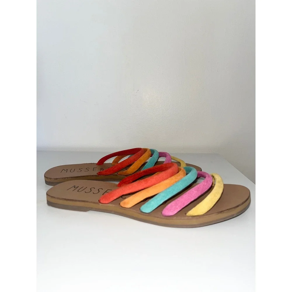 Musse & Cloud‎ Jazzy Suede Flat Slip Ons Sandals Multi Rainbow Youth Womens 5